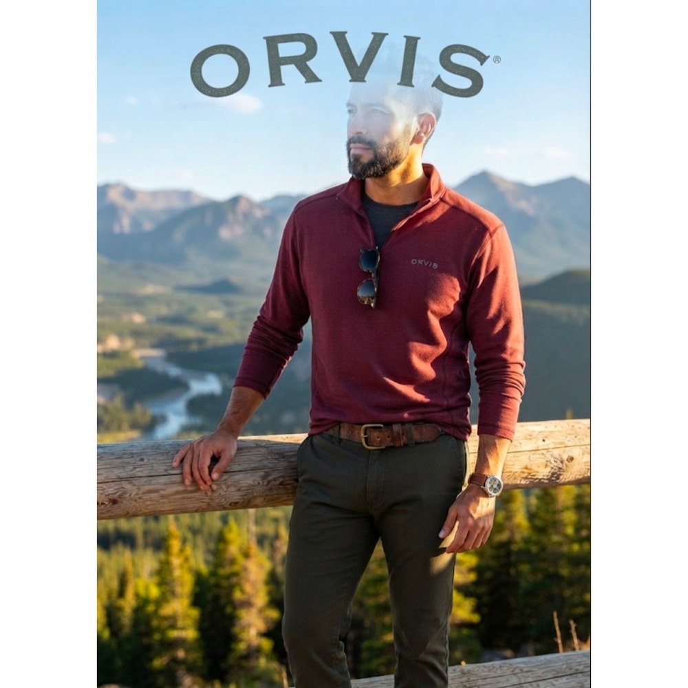Orvis Classic Collection Mens Quarter Zip Pullover Burgundy Heather Size M